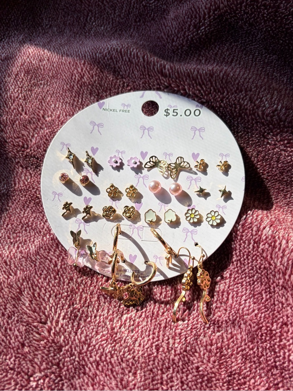 Gold-Tone Mixed Earring Set - Pink Accents